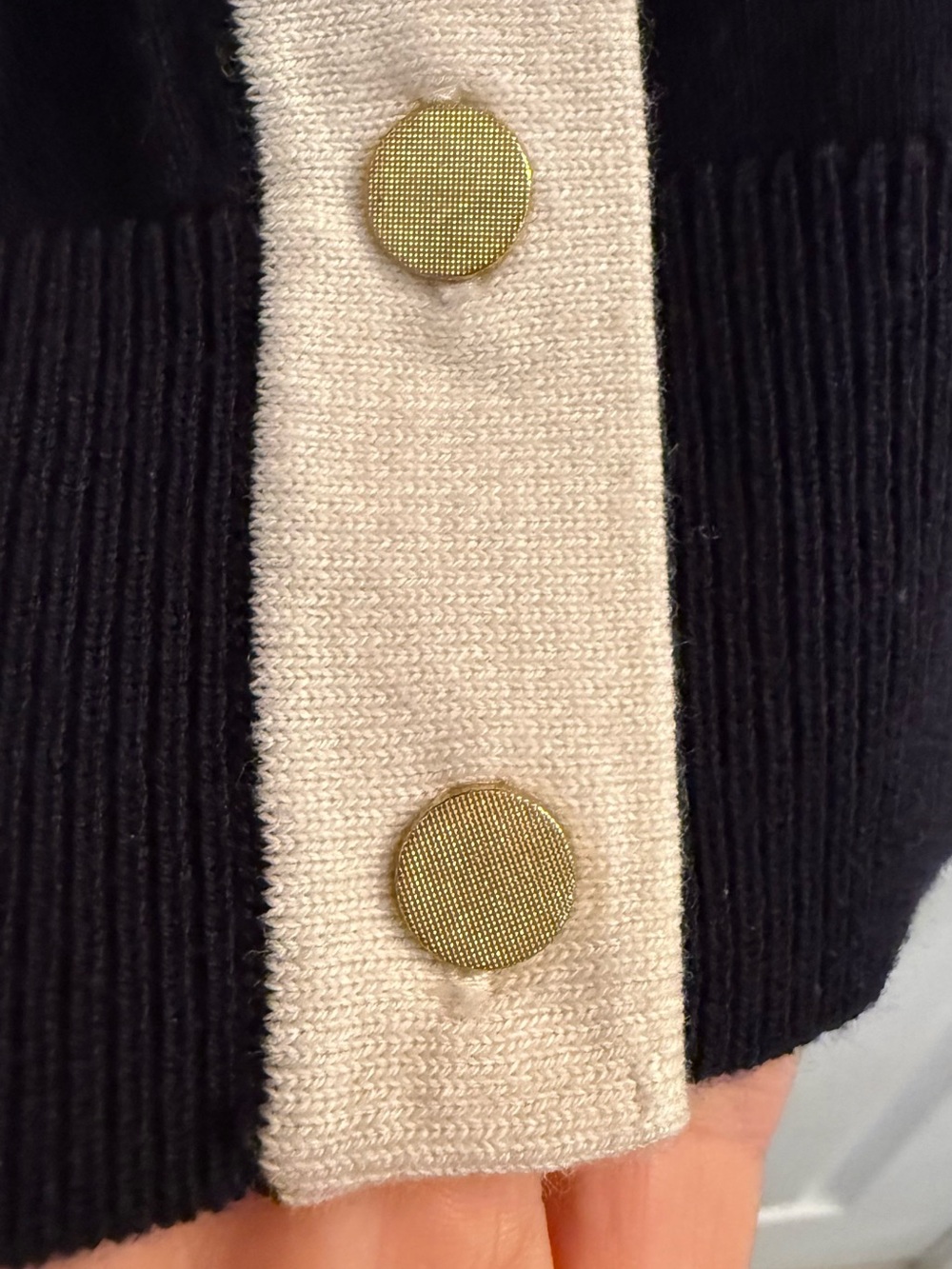 Hobbs Navy Cardigan with Cream Trim & Bow Neck - Picture 2 of 5